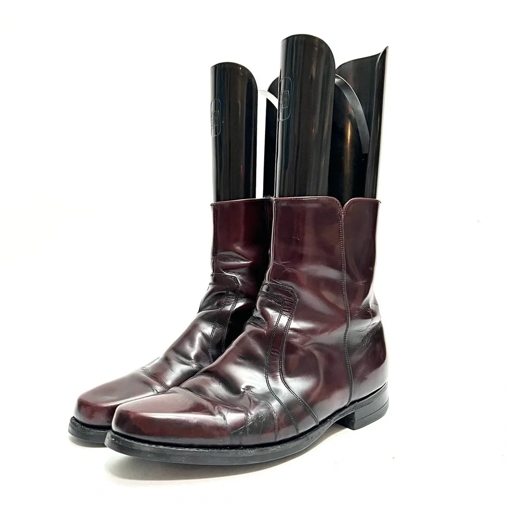 FLORSHEIM | Vintage 1970s men's dark oxblood leather shiny zip up ankle boots